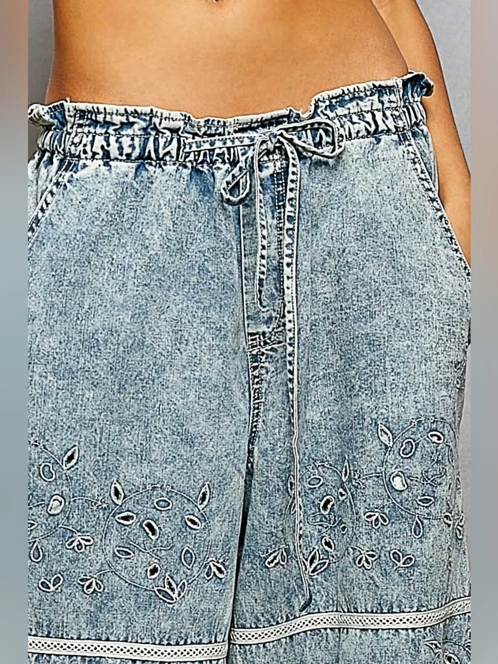 POL Light Blue Acid-Wash Embroidered Wide-Leg Jeans - Picture 7 of 8